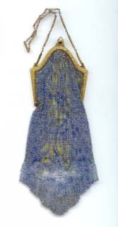 RAREST Whiting and Davis BLUE Mesh Purse with Venetian Lace Fringe